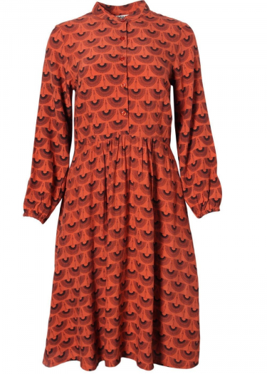 Mandarine collar crane print dress